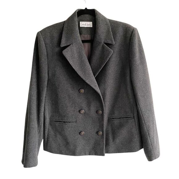 STEFI LARA Vintage Wool Cashmere Double Breasted Jacket Blazer Grey L - Picture 1 of 9